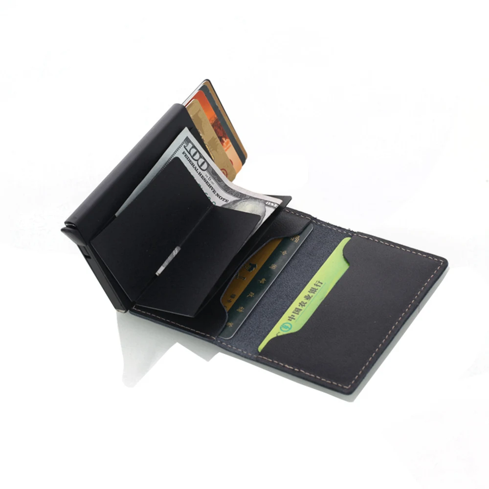 1 Stykke Ægte Læder Nye Mænd Kortholderen RFID-Metal Kreditkort Indehaveren Anti-tyveri Mænd Tegnebogen Automatisk Pop Op-Kort Sag
