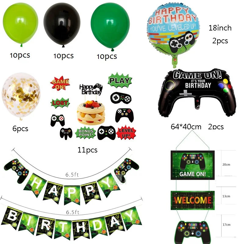 1 sæt Spillet på Balloner Sort Gamepad Boy-Spil på Banner-års Fødselsdag Part Dekorationer Kids Black Match Rekvisitter Gaming Kage Topper