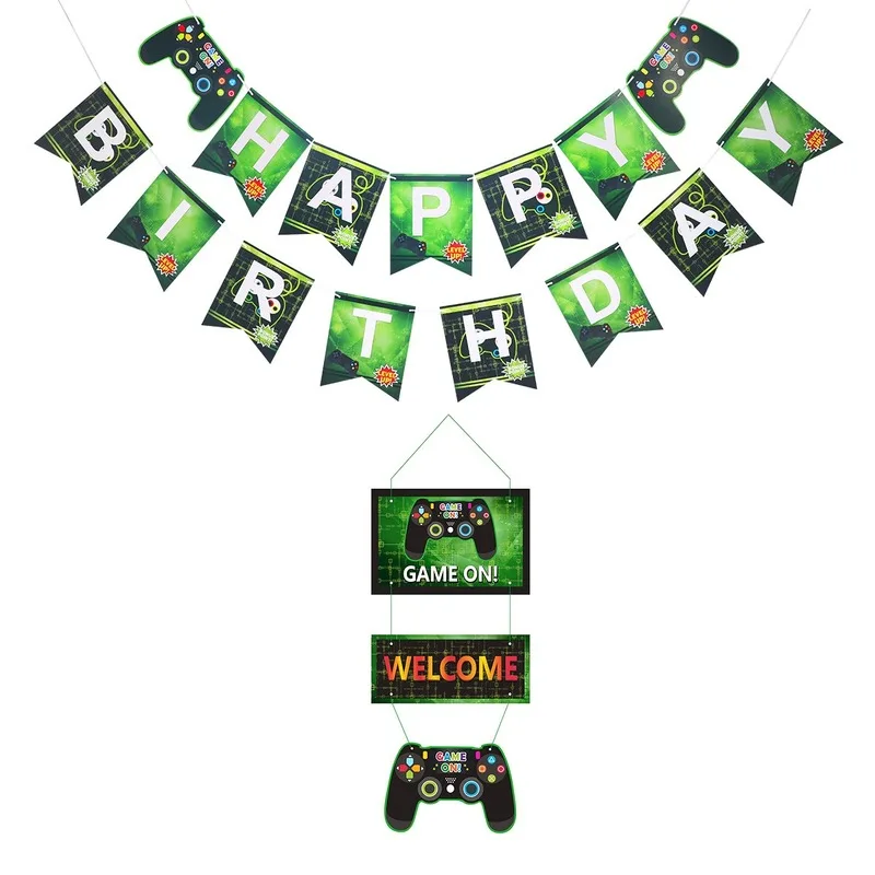 1 sæt Spillet på Balloner Sort Gamepad Boy-Spil på Banner-års Fødselsdag Part Dekorationer Kids Black Match Rekvisitter Gaming Kage Topper