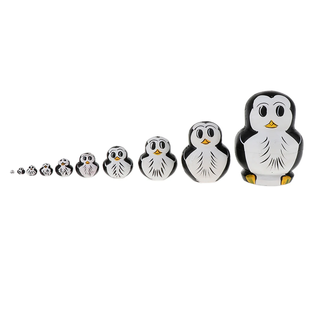 10 Pack Hånd Malet Træ-Nesting Dukker - Søde Pingvin Design - russiske Dukker til Børn Toy Gave