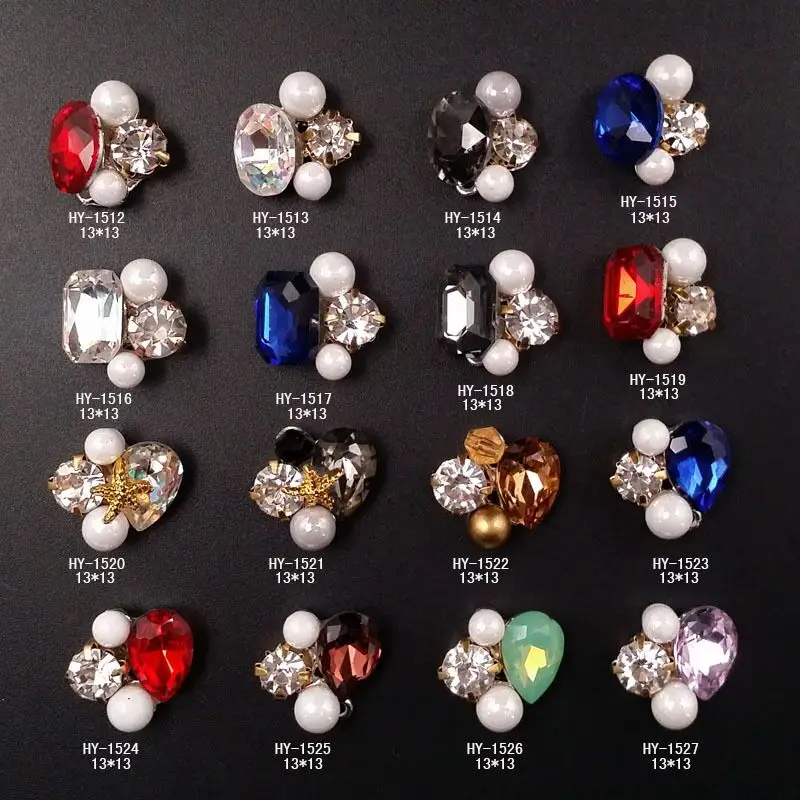 10 Stk Charme Krystal Perle 3D Nail Art Rhinsten Pynt Legering Skinnende Smykker Glimmer Manicure Design Tilbehør 13*13MM