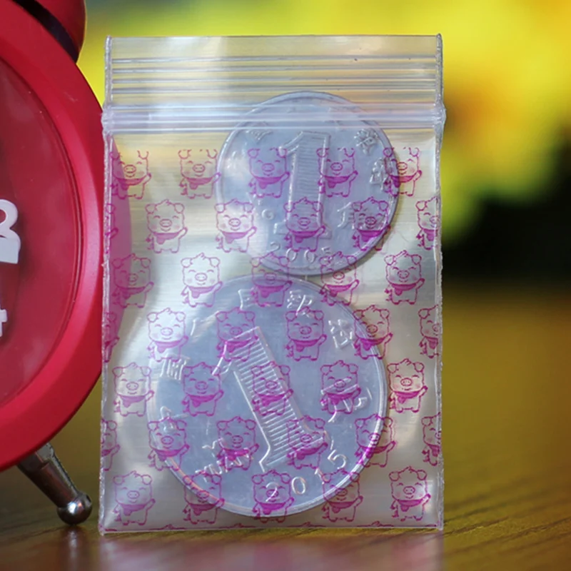100pcs/masse Hot Pink Gris Udskrivning plastpose 3.5x5cm Zip-Lock Selv Forsegling Reclosable Klar Poly Poser Til Komponenter Smykker