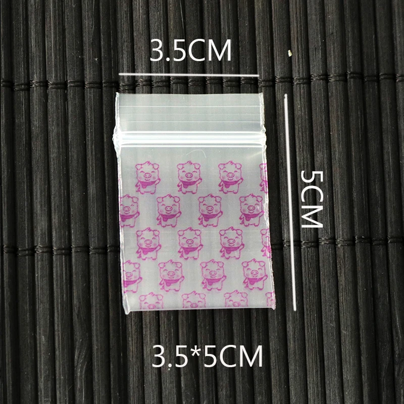 100pcs/masse Hot Pink Gris Udskrivning plastpose 3.5x5cm Zip-Lock Selv Forsegling Reclosable Klar Poly Poser Til Komponenter Smykker