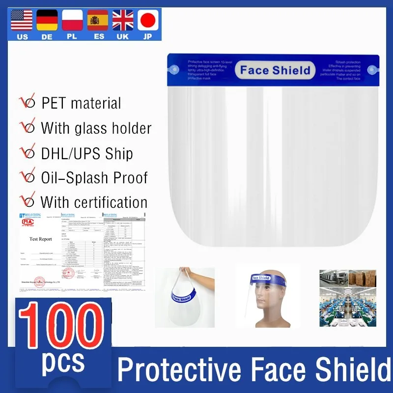 100pcs PET Fuld ansigtsskærm Beskyttelse Maske Børn Sikkerhed PVC Klar Voksen Barn Beskyttende Hat Munden Øje Ansigt Dække Skærmen Maske