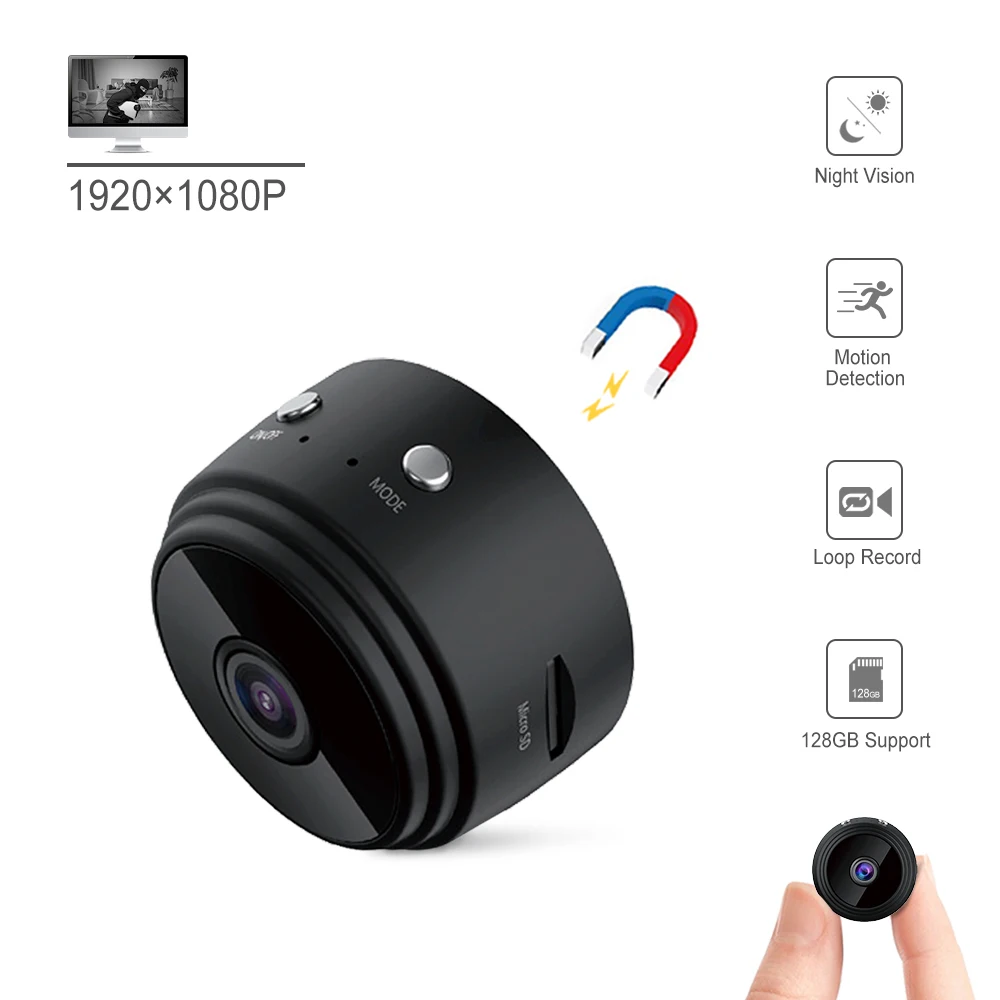 1080P Batteri Magnetiske Vidvinkel Mini Kamera Med Night Vision IR Barnepige Overvågning Sikkerhed Mini Videokamera Til Bil&hjemmebrug