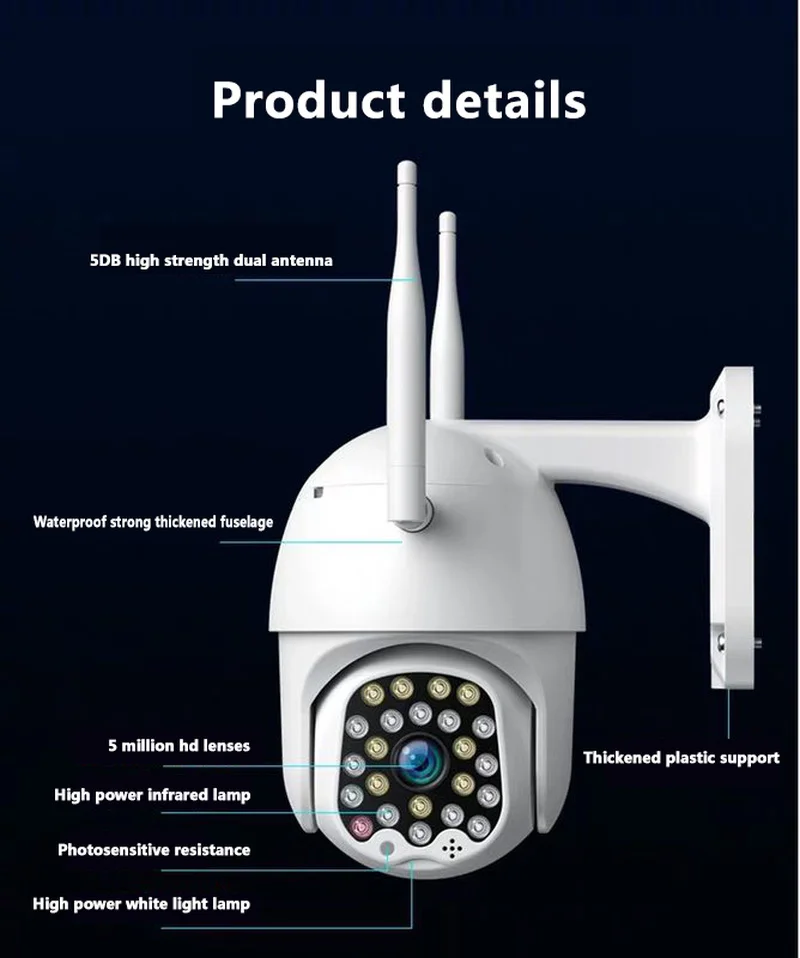 1080P PTZ-5MP Udendørs Vandtæt Wireless Wifi Kamera, Lyd og Lys Alarm Automatisk Tracking Kamera 23 Lys CCTV Sikkerhed