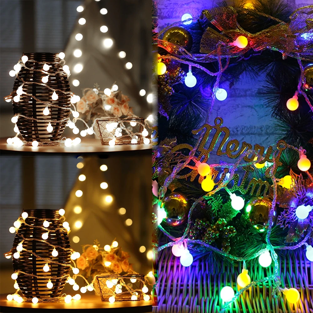 10M 100LEDs Fe String Lys Krans Vandtæt Krystal Kugle Have Lys Ferie Belysning til Jul Udendørs Home Decor