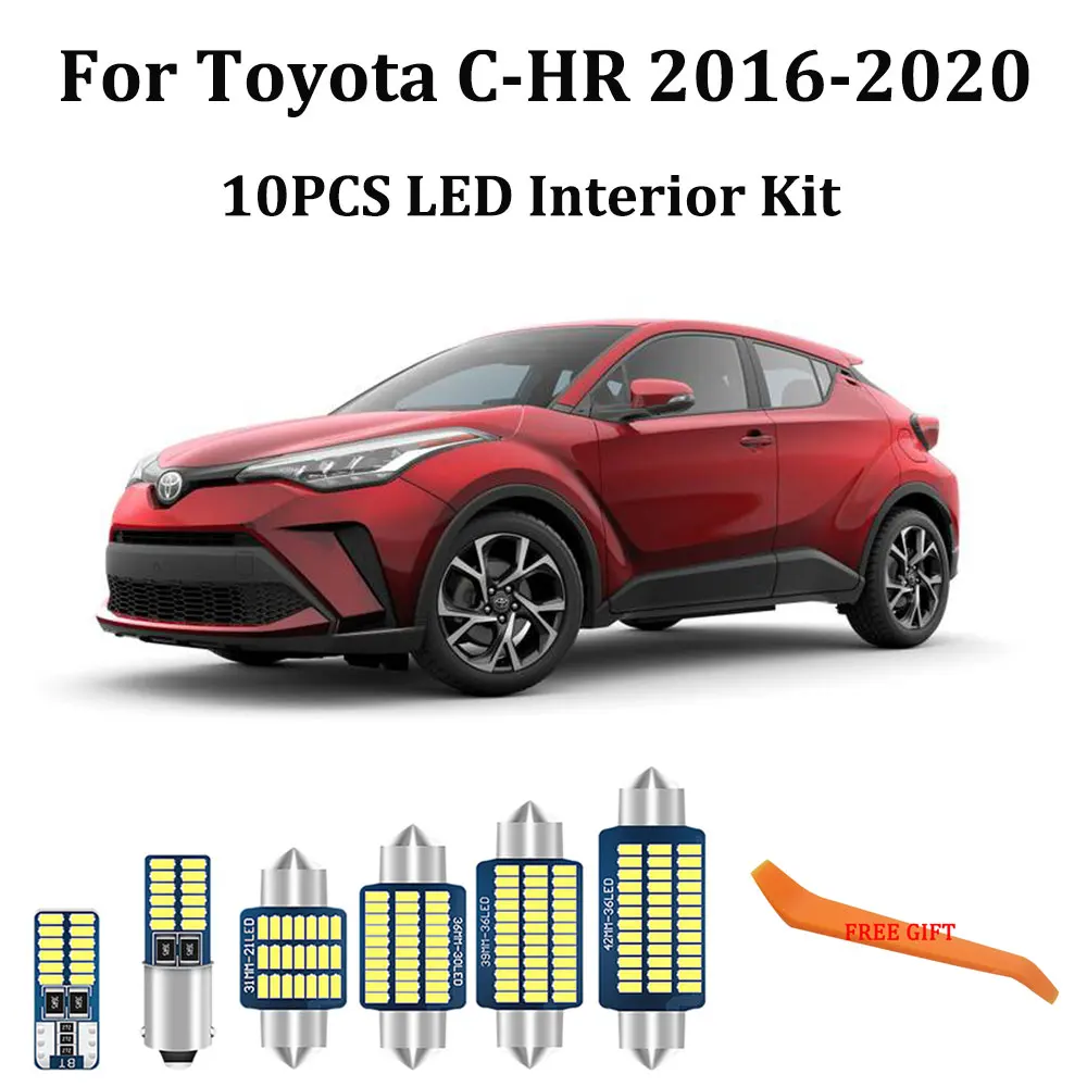 10stk Hvid Canbus led Bil indvendigt lys-Kit til Toyota CHR C-HR led-Dome Kort Døren Kuffert lys 2016 2017 2018 2019 2020