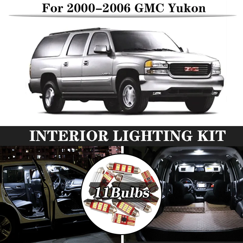 11pcs Hvid Pære LED Bil Lys Indretning Kit For 2000-2006 GMC Yukon Kort Dome Kuffert handskerum Lampe