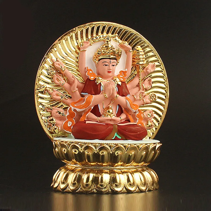 12,5 cm Gold Plating Harpiks Buddhistiske Forsyninger Tibetansk Dorje Tsundi Buddha-Statue,Bil/Home at Sætte Dekorere Bodhisattva Figur