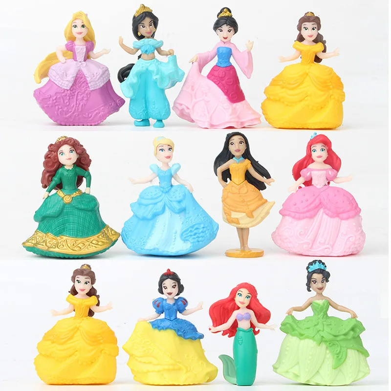 12pcs Disney Figurer Filmens Prinsesse Moana Snow White Merida Havfrue Tiana Jasmin Pvc-Action Figur Indsamle Modeller og Gaver