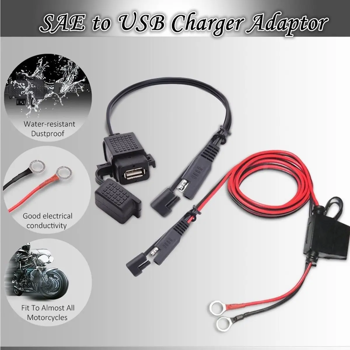 12V 5V 2.1 EN Vandtæt Motorcykel SAE til USB-Mobiltelefon GPS MP4 Oplader Kabel-Adapter Indbygget Sikring Strømforsyning til Bil