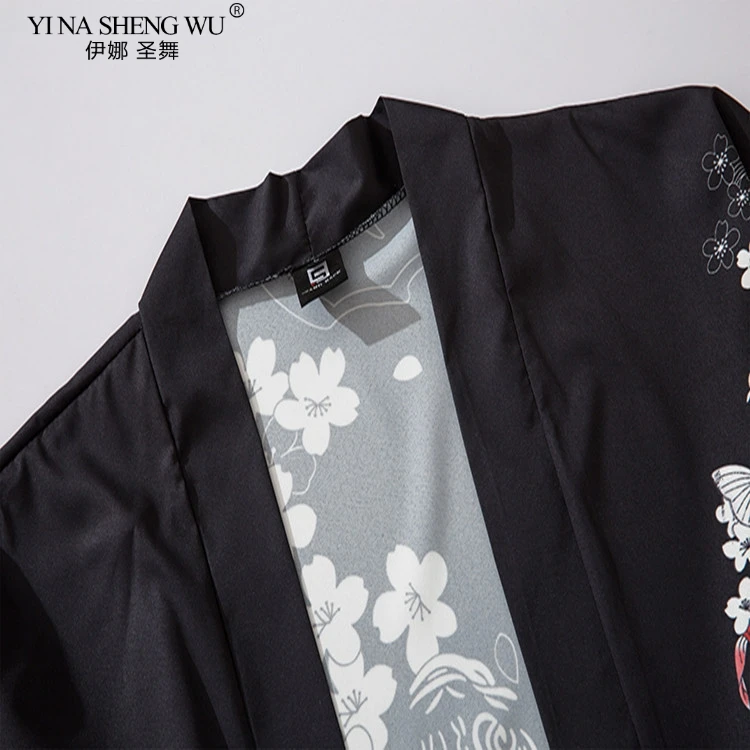 16 Style Karper Udskrive i Sort Mænd og Kvinder Cardigan Bluse Lejligheder Obi Asiatisk Tøj Samurai Kimono Harajuku Japansk Mode