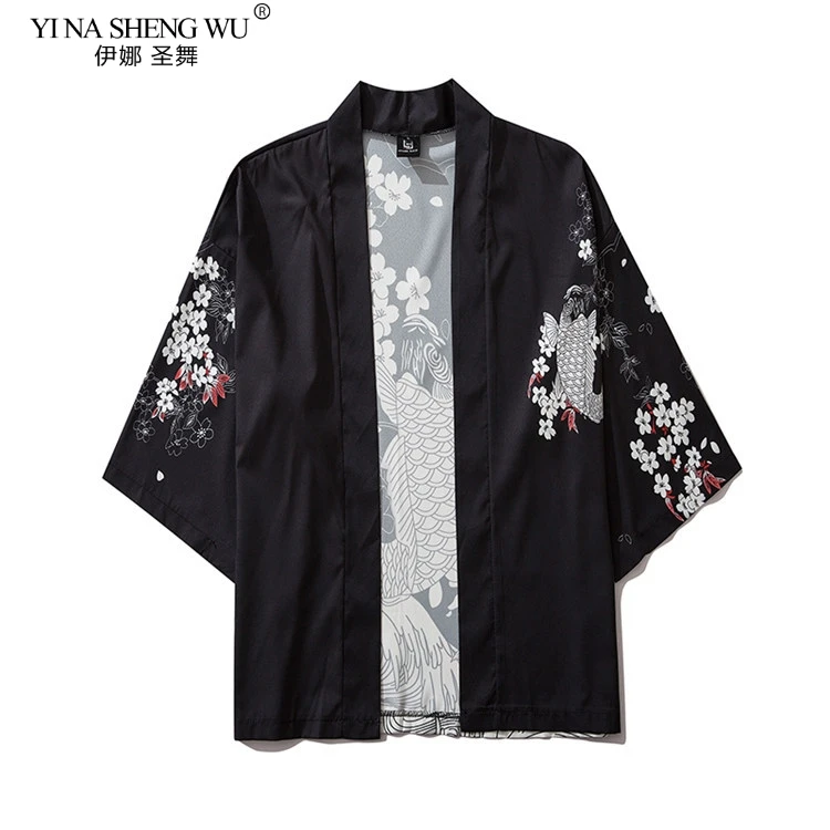 16 Style Karper Udskrive i Sort Mænd og Kvinder Cardigan Bluse Lejligheder Obi Asiatisk Tøj Samurai Kimono Harajuku Japansk Mode