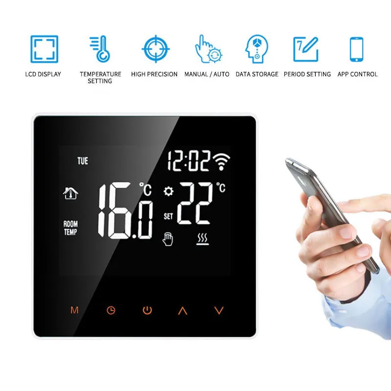 16A Tuya WiFi Smart Termostat Elektrisk gulvvarme Vand/Gas Kedel Temperatur APP Fjernbetjening, LCD-Skærm Touch
