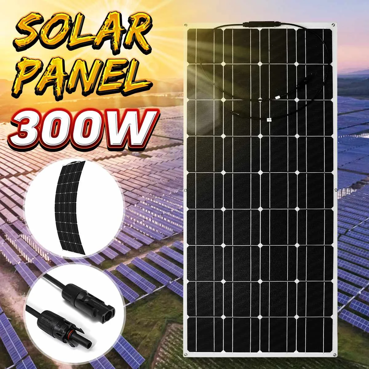 18V Semi-fleksibel Solar Panel 300W Monokrystallinske Solcelle DIY Kabel-Modul Udendørs Vandtæt Stik Batteri Oplader