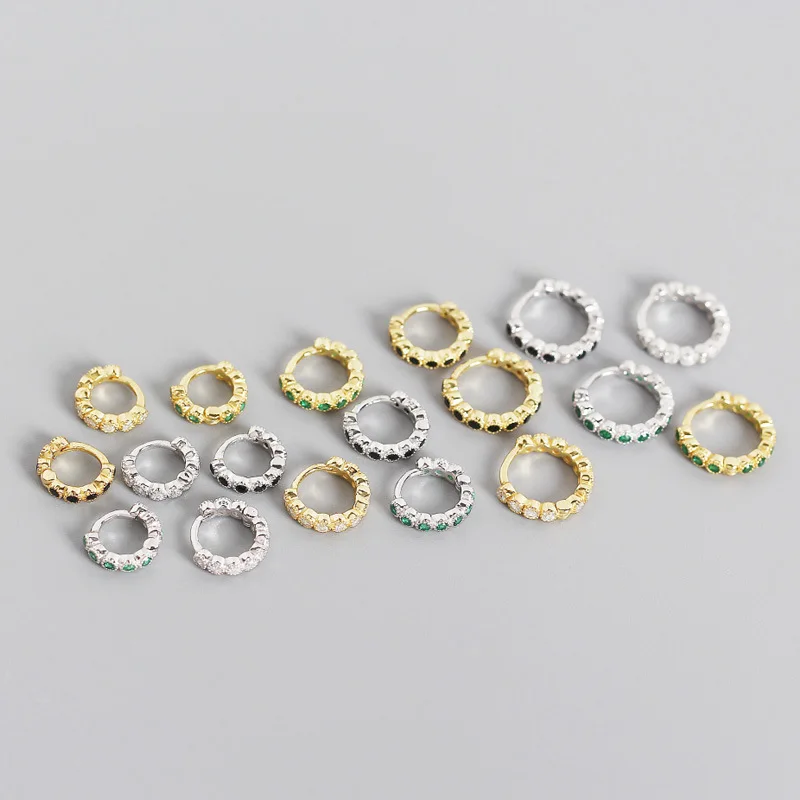 1Pair Multi-size 925 Sterling Sølv Øreringe til Kvinder 2020 Trend Smykker, Grøn, Hvid, Sort, Rund Zircon Piercing Stud Øreringe