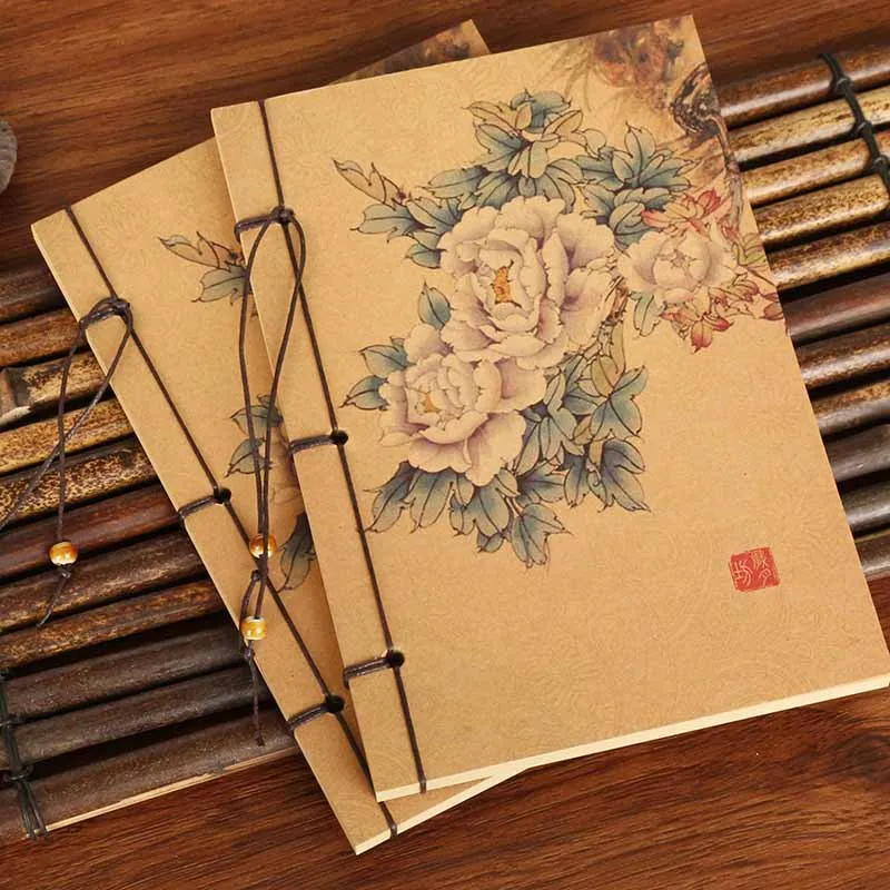 1stk Kinesisk maleri gamle pæon windbook kinesiske Kinesiske vind maleri håndlavede Kinesiske retro ebony dotbook