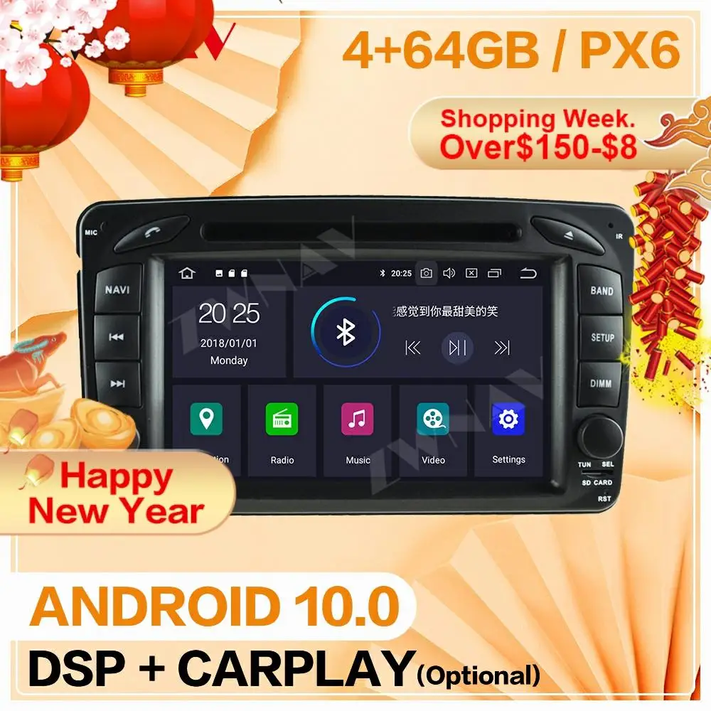 2 din Til Mercedes Benz W203 Android 10.0 Multimedie-afspiller Bil Auto video audio Radio GPS til IPS-navigation hovedenheden auto stereo
