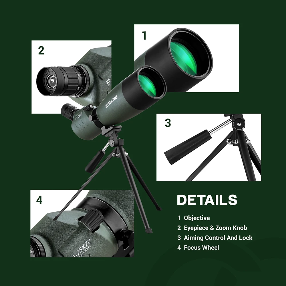 20-75X70 Spotting Scope med Stativ Mobiltelefon Holder BAK4 Monokulare Teleskop Mål Skydning Jagt på Fugle Vandtæt