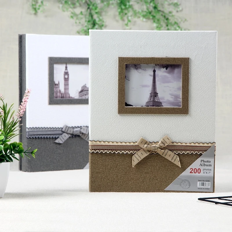 200 Fotos fotoalbum Eiffeltårnet Ramme 5x7 Billede Lager 7 tommer Med Sløjfeknude Indskydningspapiret Type Familie Foto Tilfælde Hukommelse Bog