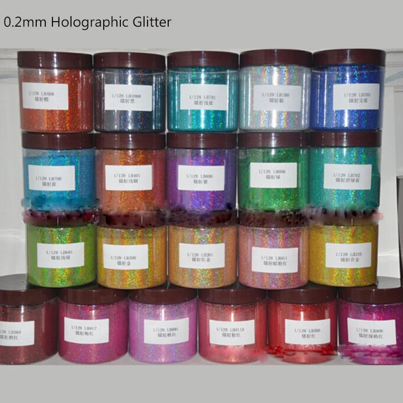 200g 0,2 mm (1/128 .008) Holografiske Glitter Pulver Laser Søm Pulver Glitter Pigmenter, Pulver Til Gel Polish Søm Pulver Glitter