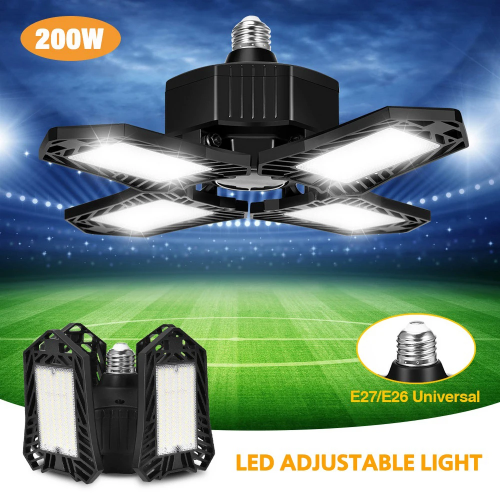 200W LED Garage Lys 360 Grader Deformerbare Led loftslampe til Workshop Folde Fire-Blade Deformation Lampe 85-265V