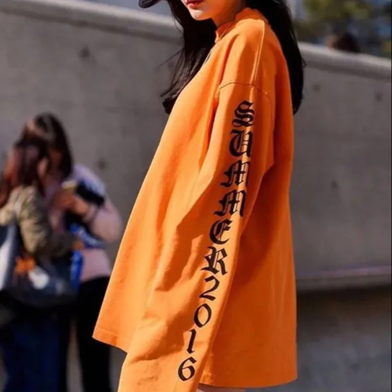 2018 koreanske tendens cool stil solid farve trykt tekst damer O-hals langærmet Harajuku-kvinder ' s sweatshirt mode efteråret