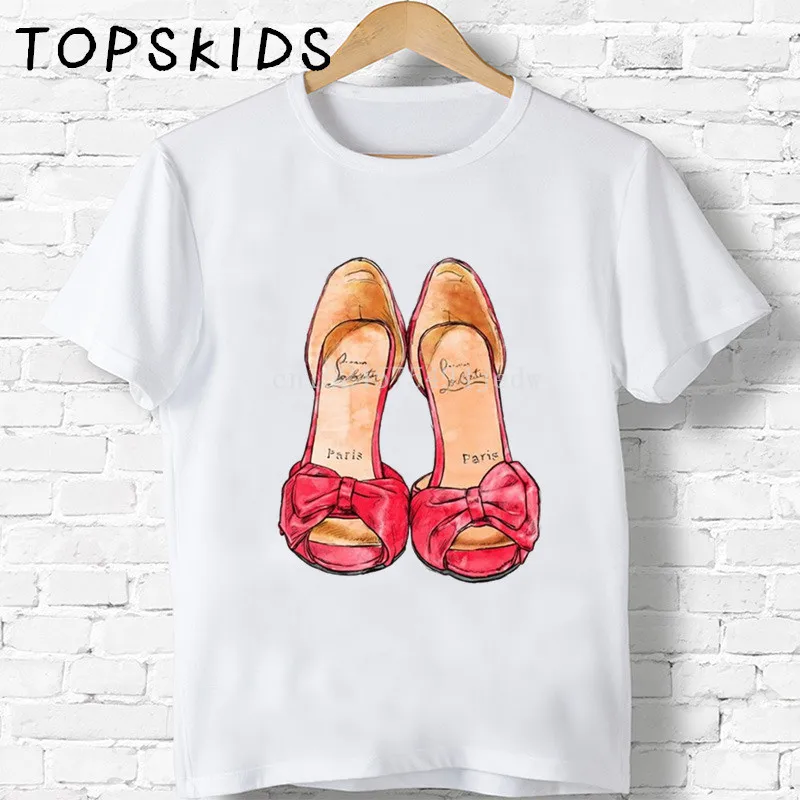 2019 Børn Vintage Paris Røde Sko Print T-shirt til Drenge/Piger Sommeren Sjove Baby t-shirt Børn, Høj Hæle Mode Tøj