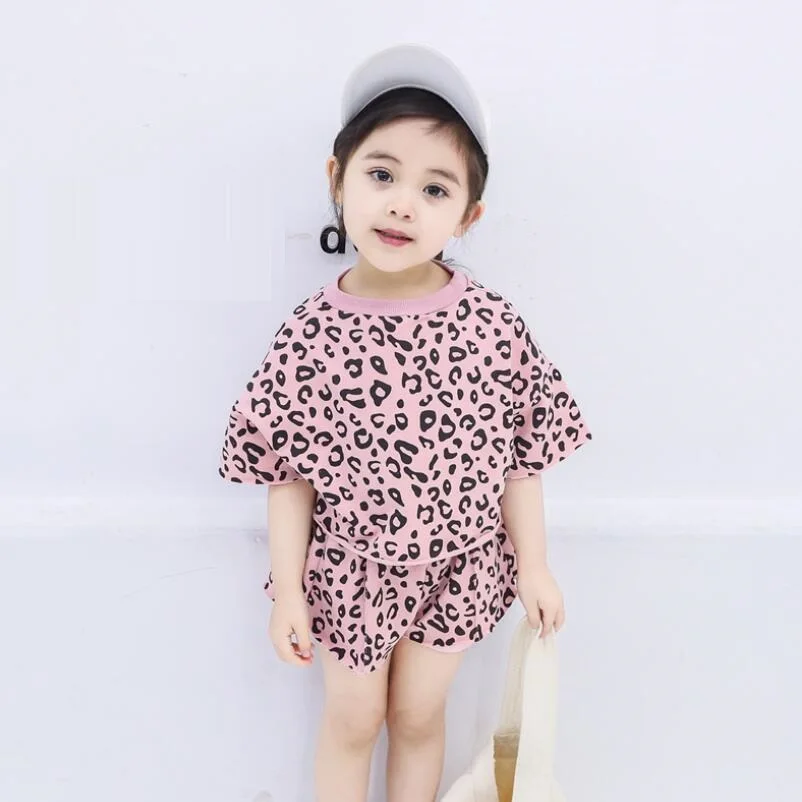 2019 Leopard Print koreanske Toppe+Shorts 2 delt Sæt Til Piger børnetøj Sæt Toddler Baby Pige Sommer Tøj Passer Børn