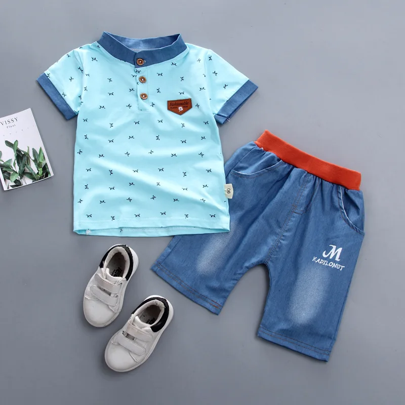 2019 Sommeren Nye drenge tøj sæt Baby dreng bomuld trykt kortærmet T-shirt + shorts sæt 2stk Kids tøj