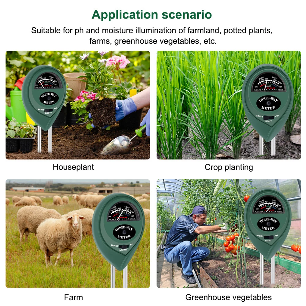 2020 3 I 1 Plante Blomster PH Tester Fugt Måling af Luftfugtighed Lys Meter Hydroponics Analyzer Havearbejde Detektor Hygrometer