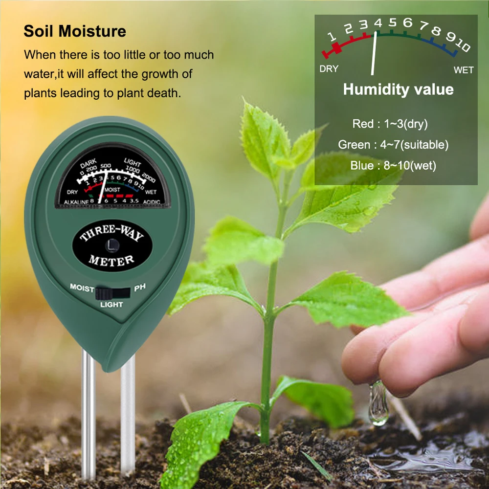 2020 3 I 1 Plante Blomster PH Tester Fugt Måling af Luftfugtighed Lys Meter Hydroponics Analyzer Havearbejde Detektor Hygrometer