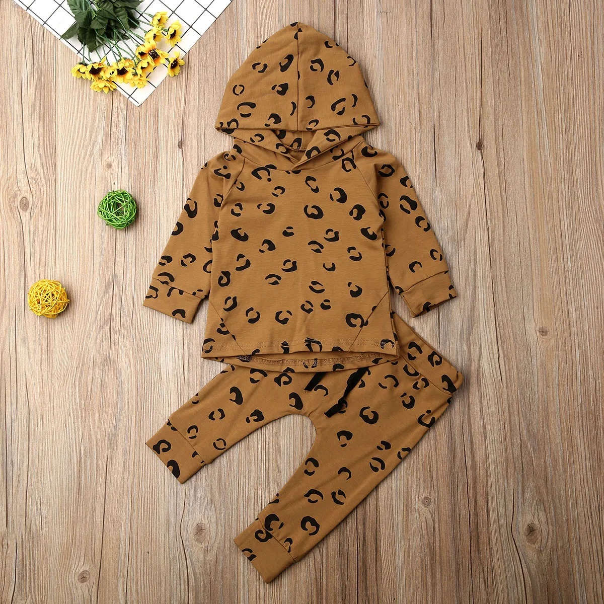 2020 Baby Foråret Efteråret Tøj Leopard Spædbarn Baby Pige Dreng Vinter Tøj med Lange Ærmer Toppe Sweatshirt+Lange Bukser Outfit, 9M-4T