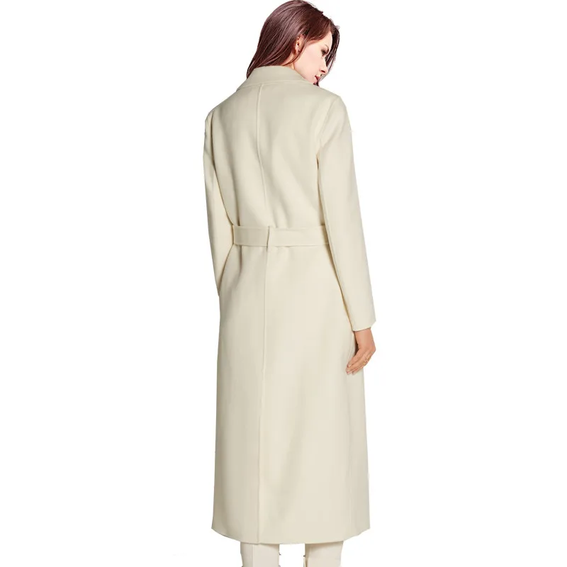 2020 Efterår og vinter Fashion Kvinder varm uld Blanding frakke Lange slanke damer turn down krave Cashmere frakke belted