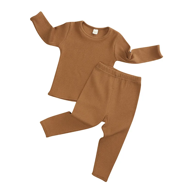 2020 Falde Baby Solid Ribbede Tøj Sæt Barn Pyjamas Sæt til Børn, Drenge, Pige Tøj 2stk 0-4 År Børn Tøj
