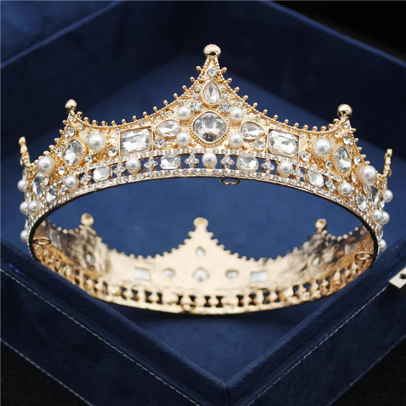 2020 Fashion Store Diadem Royal Queen, King Bryllup Crown Krystal Perle Prom Brude Diademer og Kroner Hår Smykker Hoved Ornament