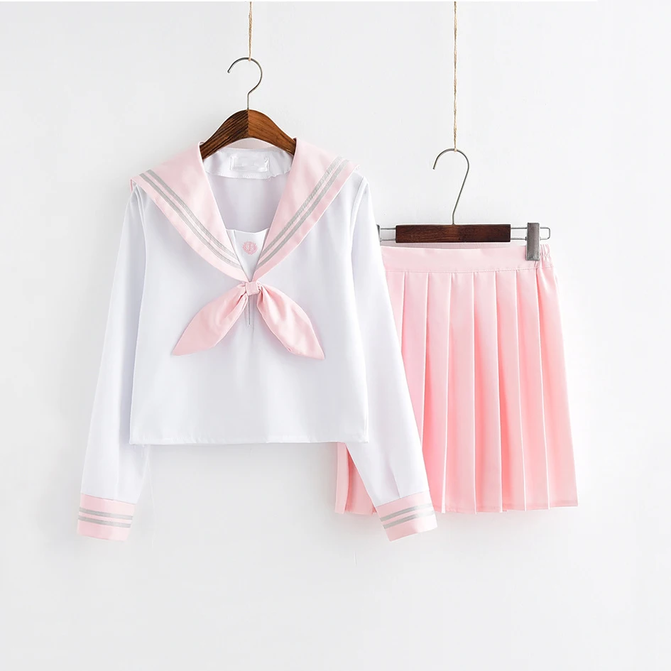 2020 lys pink Japansk skole uniform nederdel JK ensartet Klasse uniformer matroskrave College vind Passer til Kvindelige Studerende uniformer