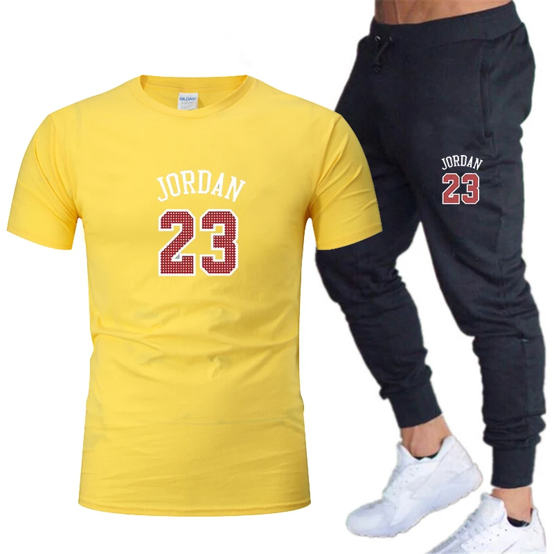 2020 Mænds Sæt T-Shirts+Bukser To Stykker Sæt Casual Træningsdragt Mænd/Kvinder Jordan 23 passer til Print Tops+Bukser Fitnesscentre Trænings Bukser