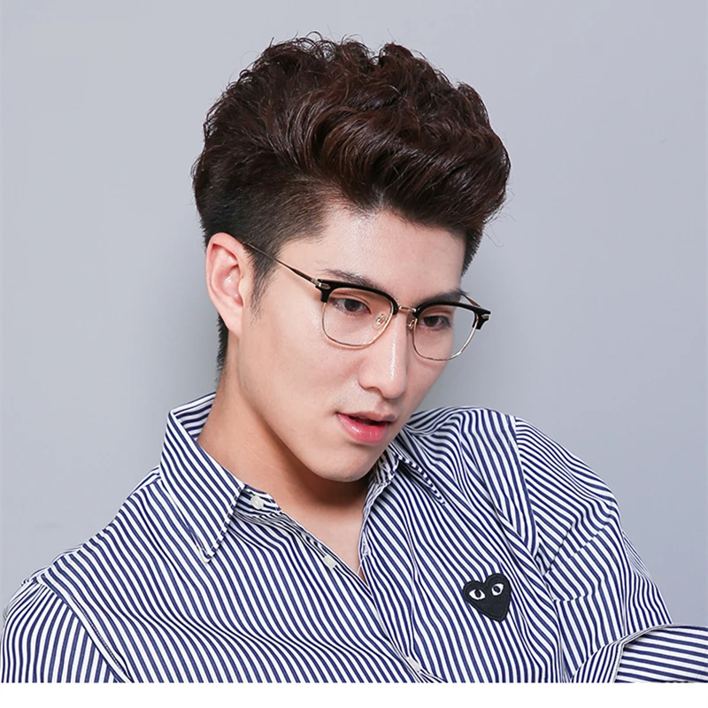 2020 New Rectangle Semi Rimless Eyeglasses with Non-prescription Clear Lens Optical Glasses Frame for Men Women oculos de grau