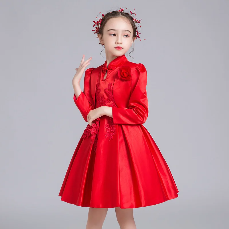 2020 New Spring Piger Cheongsam Prinsesse Kjole, Blomst Pige Fødselsdag Kostumer Broderet Blomst Tutu Kjole eller Med wrap 2stk