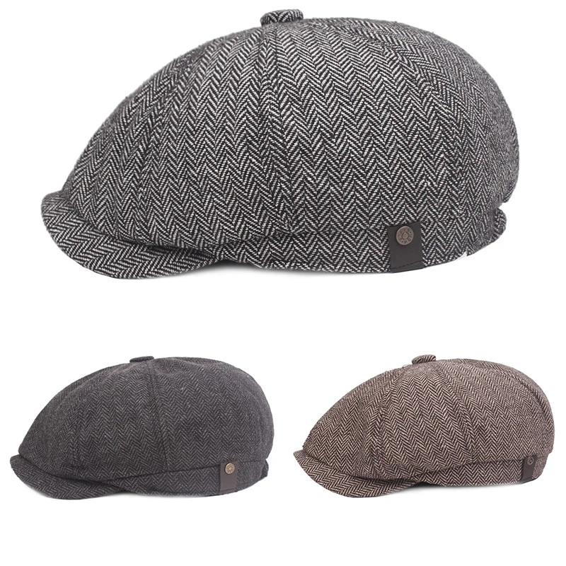 2020 Ny Unisex Spirng Avisdrenge Caps Mænd Og Kvinder Varm Tweed Ottekantede Hat For Mandlige Detektiv Hatte Vintage Fladskærms Caps chapeau