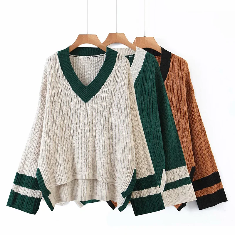 2020 Nye Efterår Og Vinter Kvinder Trøjer Blandede Farver Pullovere Varm Sweater Med Lange Ærmer Løs Vintage Trøje Toppe Lady Sweater