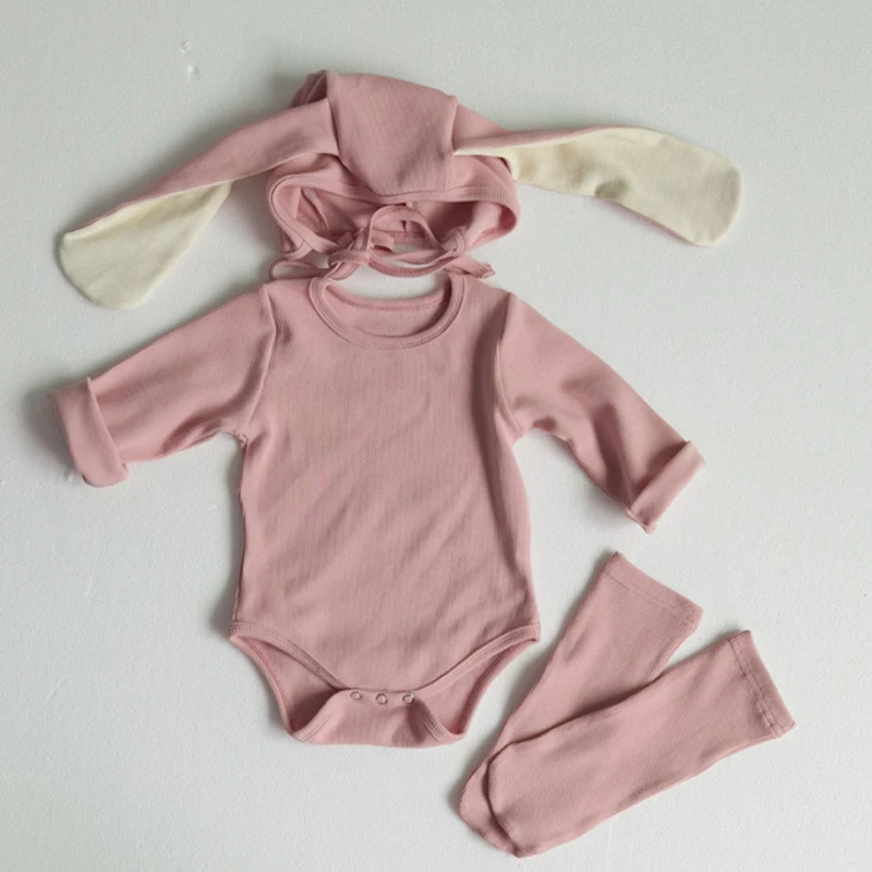 2020 Nye Efteråret Koreansk Stil Baby Buksetrold Piger Drenge Tøj Nyfødte Baby Piger Drenge Bodyer Søde Bunny Buksedragt Hue Og Sokker