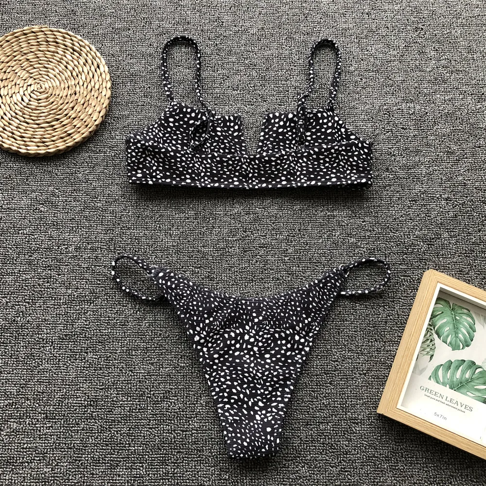 2020 Nye Sexet Sommeren Kvinder To Stykker Badedragt Prikket Bikini G-Streng Badetøj Push Up Lav Talje Badedragt Maillot De Bain