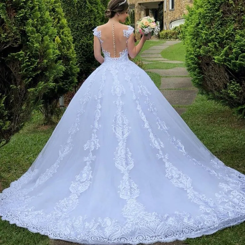 2020 Seneste Backless Prinsesse Broderier Bryllup Kjole 2020 Luksus Lace Bruden Kjole