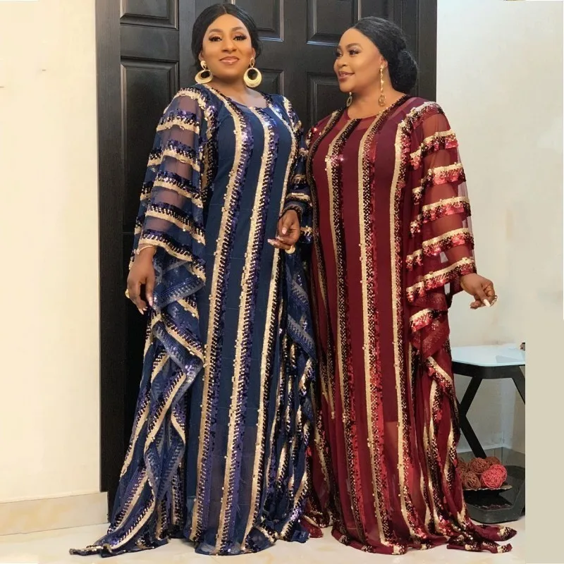 2020 Super Size Nye Afrikanske Kvinder Pailletter Dashiki Mode Løs Broderi Lang Kjole Afrikanske Kjole Til Kvinder Afrikanske Tøj