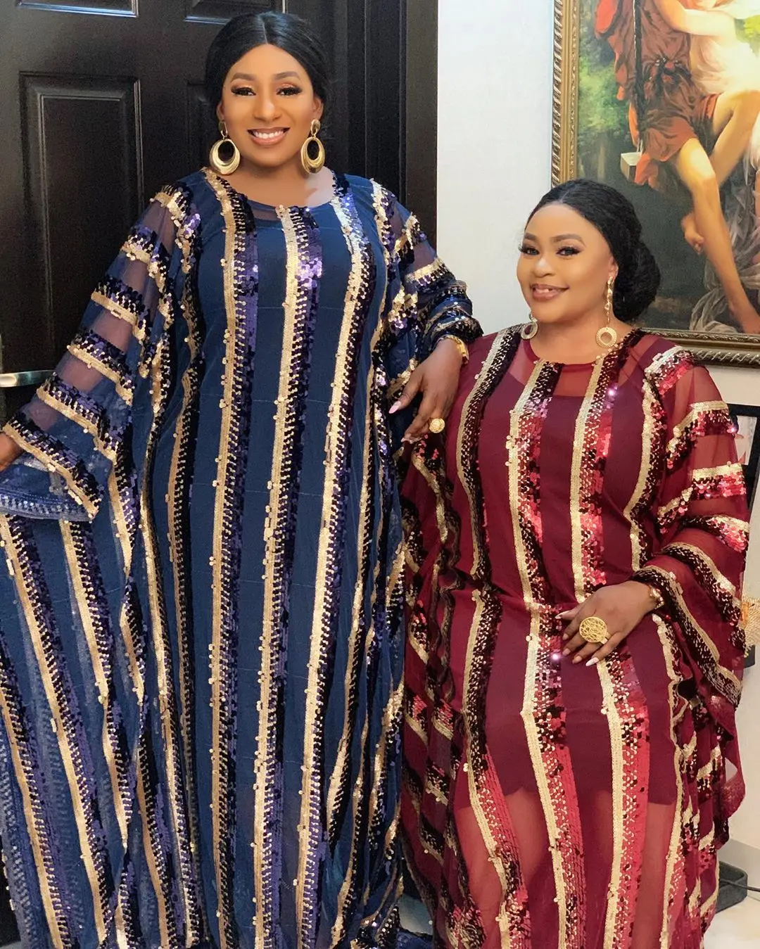 2020 Super Size Nye Afrikanske Kvinder Pailletter Dashiki Mode Løs Broderi Lang Kjole Afrikanske Kjole Til Kvinder Afrikanske Tøj