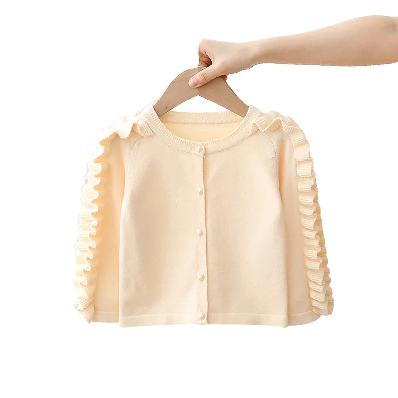 2020 Søde Baby Girls Efteråret Sweater Frakke Koreansk Pige Strik Jakke Flæsekanter Lange Ærmer Fleece Cardigan-Knappen Outwear