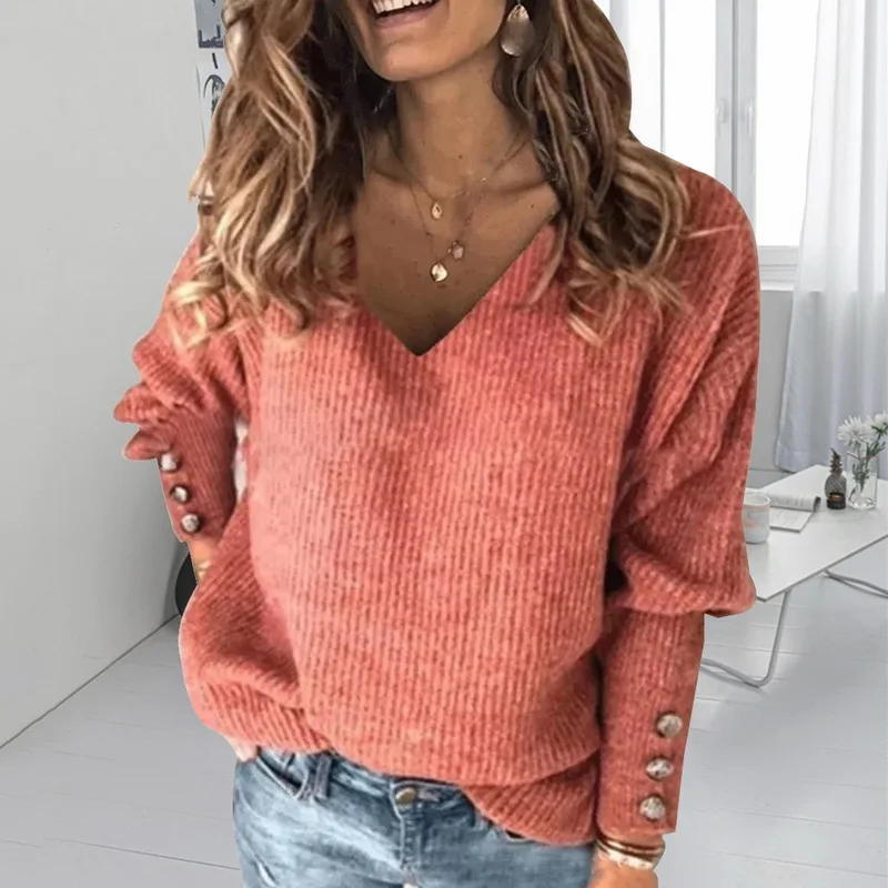 2020 Vinter Pullover Sweater Kvinder Strikket Toppe-Knappen Boho Plus Size Afslappet Langærmet Trække Kvindelige Solid Trøjer Trøjer